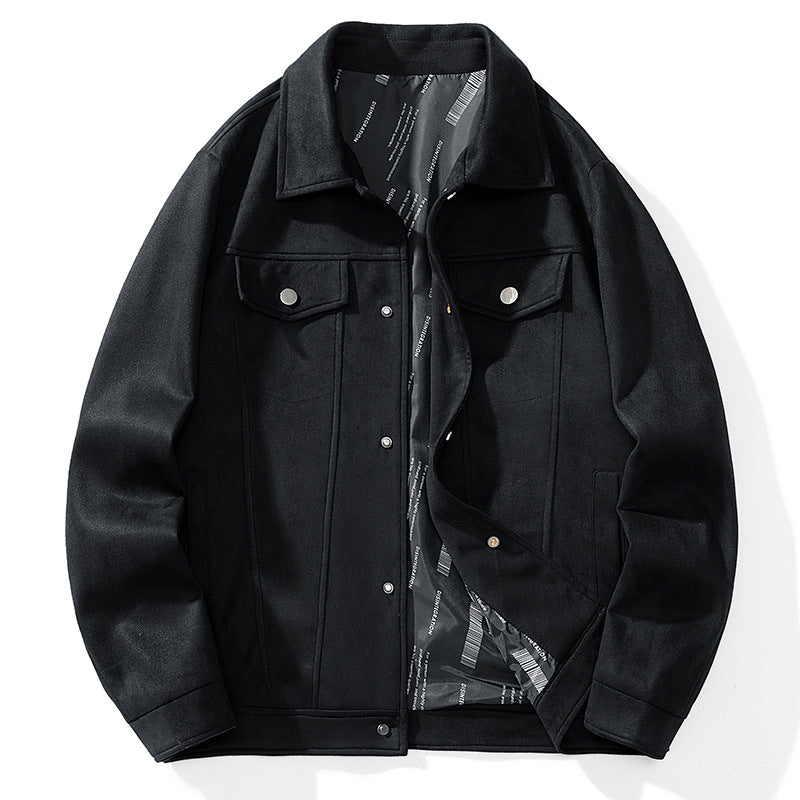 Herren Baumwollmix-Truckerjacke mit kontrastiertem Innenfutter und Pattentaschen Drune