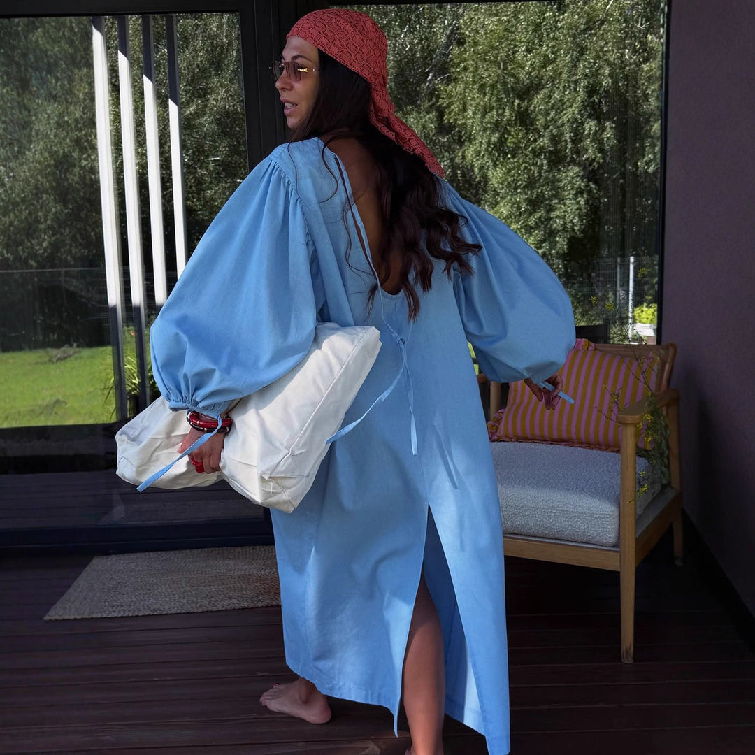 Damen Midikleid mit voluminösen Puffärmeln und elegantem Schnitt Drune