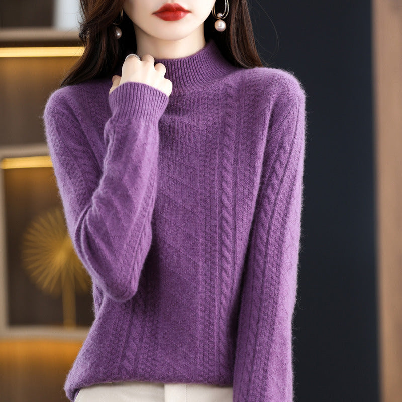 Damen Weicher Mohair‑Optik Mockneck‑Pullover mit Zopfmotiv und feinem Rippkragen Drune