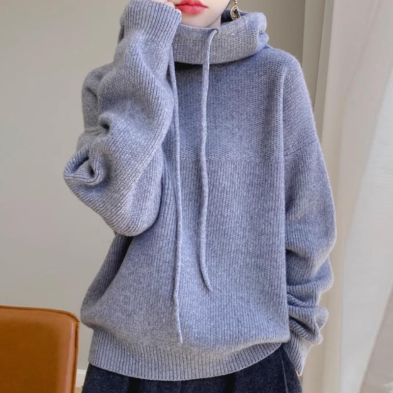 Damen Kuscheliger Rollkragen‑Hoodie aus Feinstrick mit Kordelzug und gerippten Bündchen Drune