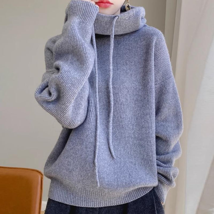Damen Kuscheliger Rollkragen‑Hoodie aus Feinstrick mit Kordelzug und gerippten Bündchen Drune