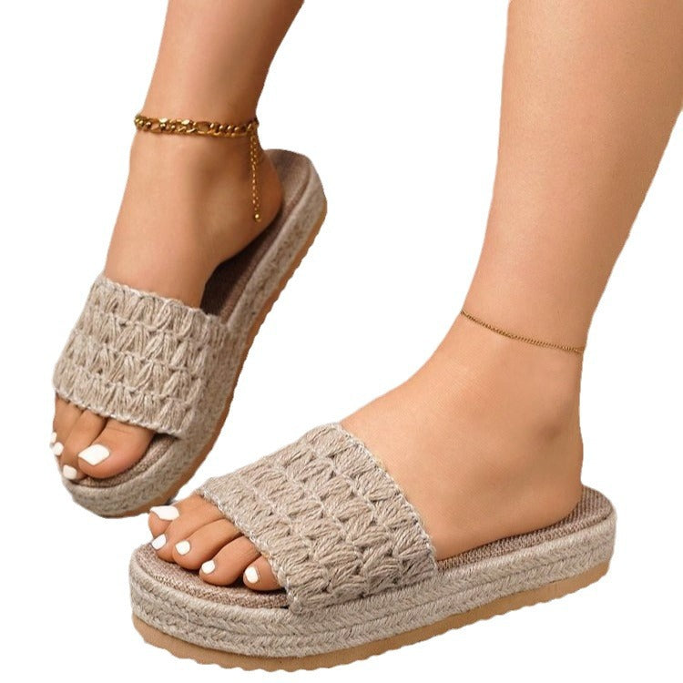 Damen trendige Plateausandalen mit geflochtenem Riemendesign Drune