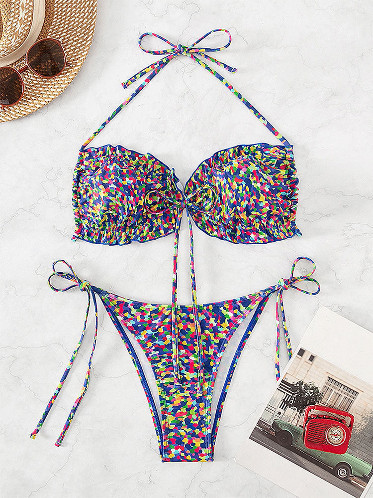 Damen Bikini mit sexy hoch geschnittenem Slip und buntem Design Drune