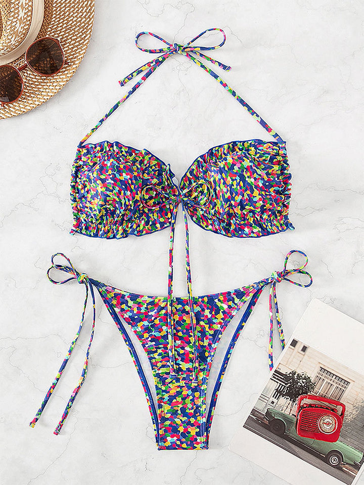 Damen Bikini mit sexy hoch geschnittenem Slip und buntem Design Drune