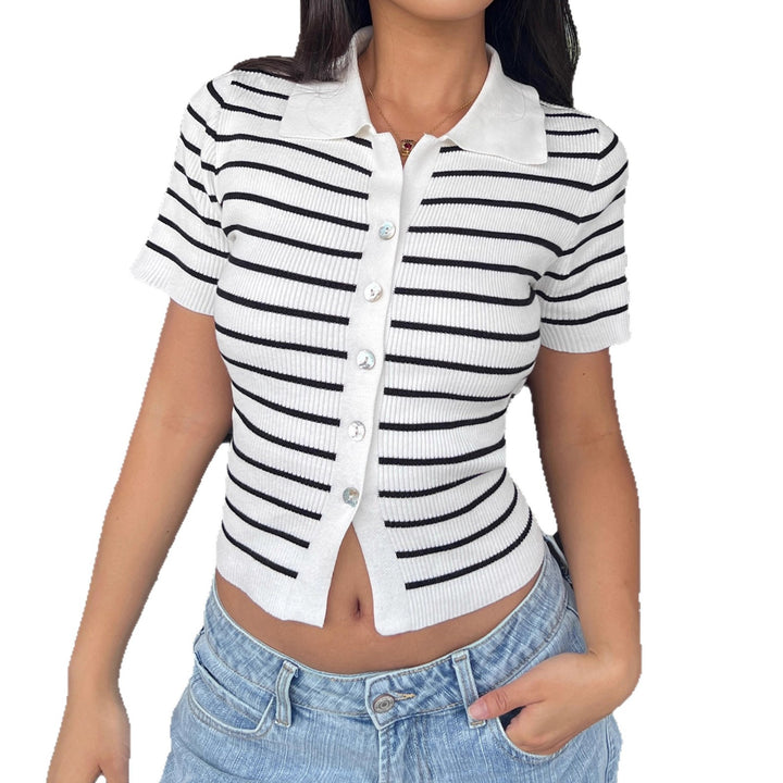 Damen Kurzarmshirt mit klassischem Polokragen und gestreiftem Design Drune