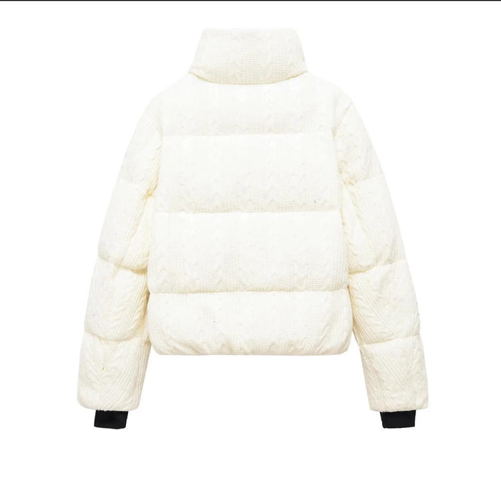 Damen Gepolsterte Cropped Steppjacke mit Zopfstrickoptik und hohem Stehkragen Drune