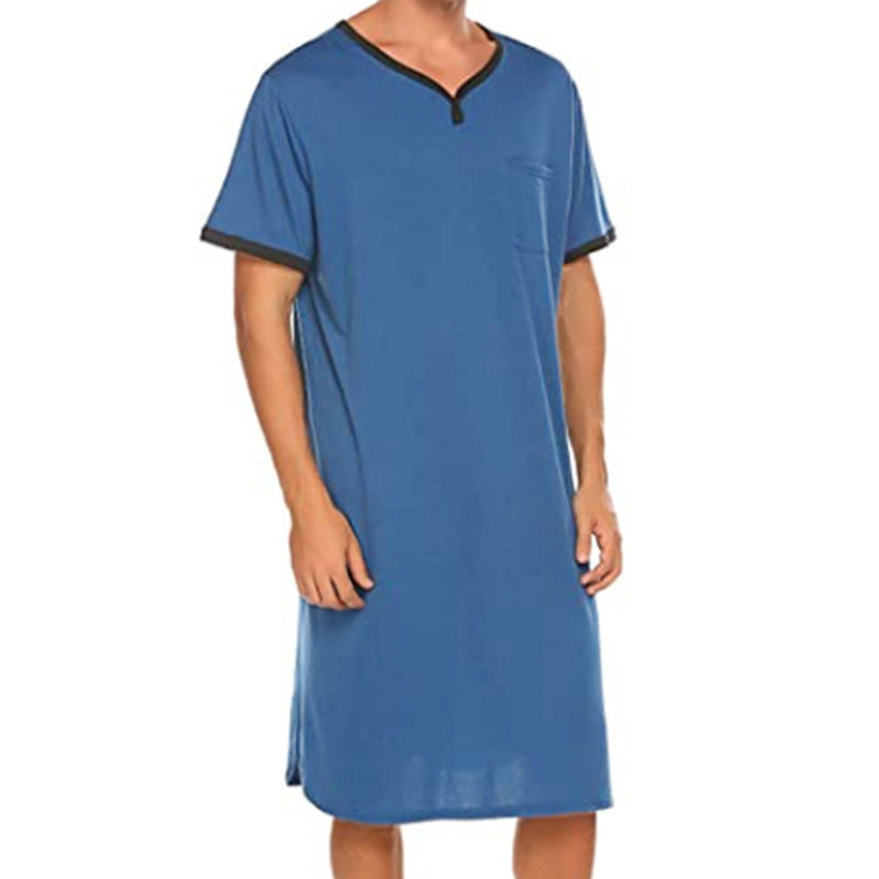 Herren nan langes Baumwoll-Schlafshirt mit Henley-Kragen Drune