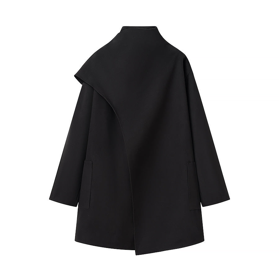 Damen Oversize-Mantel mit Stehkragen, asymmetrischem Überwurf und aufgesetzter Tasche Drune