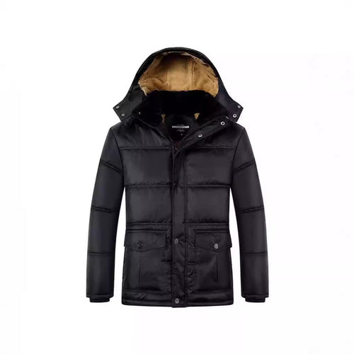 Herren Langer Thermoisolierter Steppparka mit Teddy-Innenfutter, Kapuze und Klappentaschen Drune