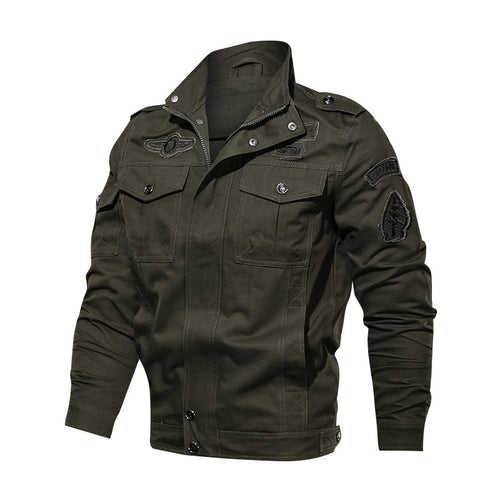 Herren Military-Canvas-Fieldjacke mit Aufnäherapplikationen, Brustpattentaschen und Hemdkragen Drune