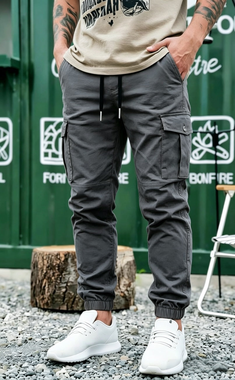Herren Tapered Cargo-Jogginghose mit Tunnelzug, elastischen Bündchen & Mehrfachtaschen Drune