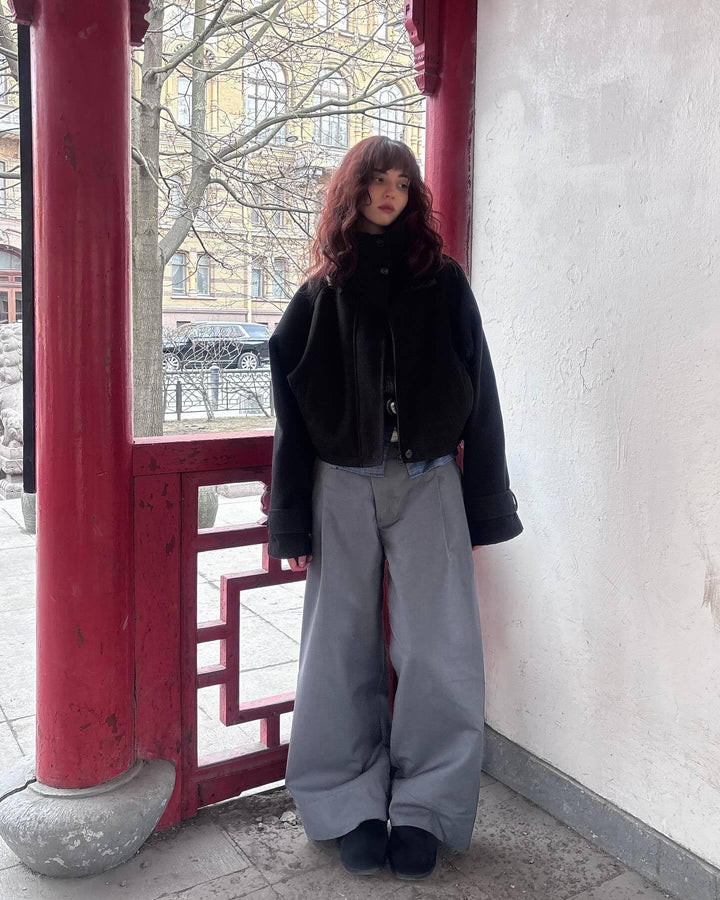 Damen Oversized Wolljacke mit elegantem Schnitt und praktischen Taschen Drune