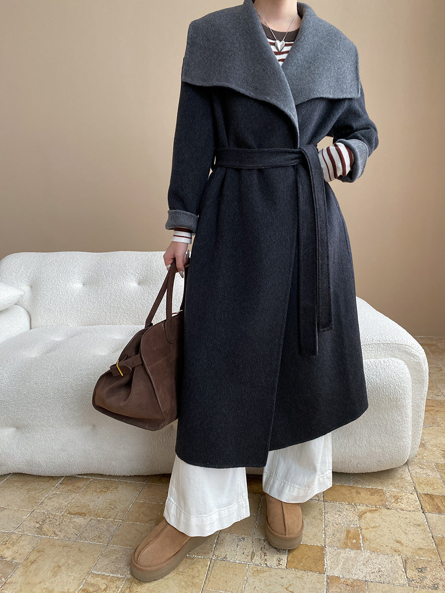 Damen eleganter Übergröße-Mantel mit tieferem Kragen und strukturierter Oberfläche Drune