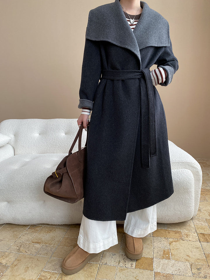 Damen eleganter Übergröße-Mantel mit tieferem Kragen und strukturierter Oberfläche Drune