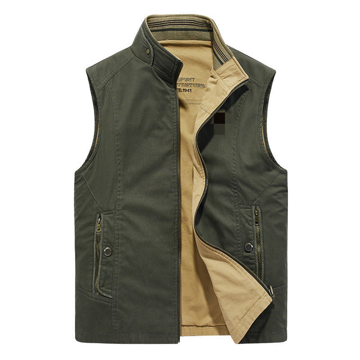 Herren robuste Canvas-Outdoorweste mit Stehkragen, gefüttertem Innenfutter und Reißverschlusstaschen Drune