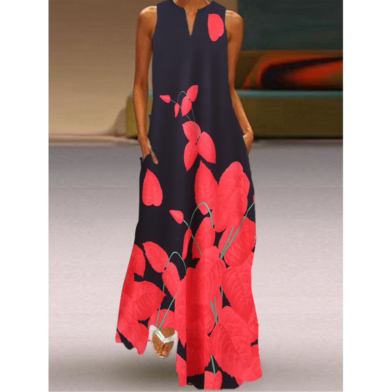Damen Maxikleid mit elegantem floralem Design und seitlichen Taschen Drune