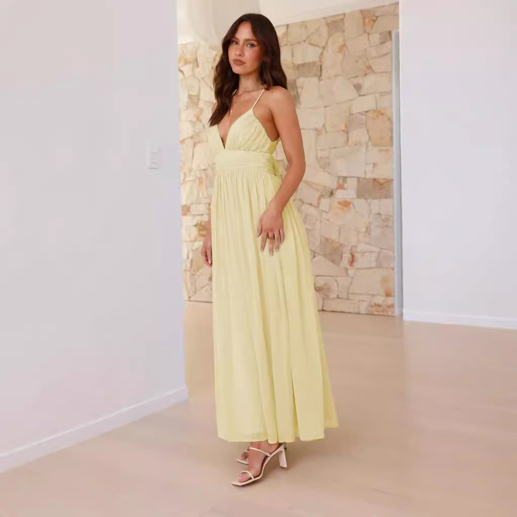 Damen Maxikleid mit schmalen Spaghetti-Trägern und elegantem Wickel-Design Drune