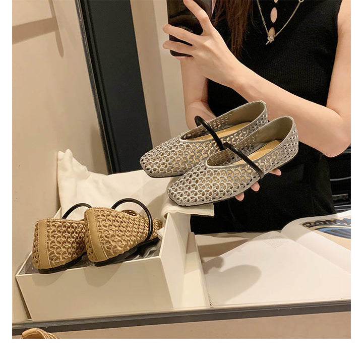 Damen Ballerina-Schuhe mit atmungsaktivem Mesh-Obermaterial und elastischem Riemen Drune