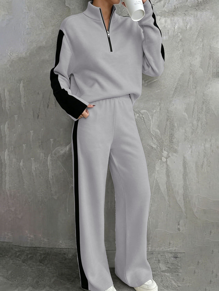 Damen nan lässiges Jogginganzug-Set mit Halbzip, elastischer Bund und seitlichen Kontraststreifen Drune