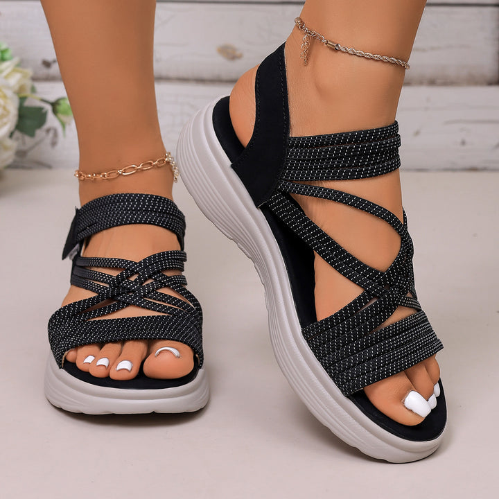 Damen Gepolsterte Plateau-Sandalen mit elastischen Flechtriemen und Klettverschluss Drune