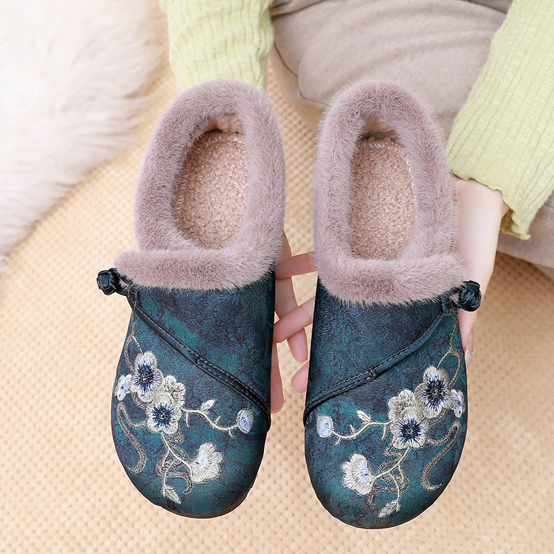 Damen Warme Hausschuhe mit floralem Design und kuscheligem Innenfutter Drune