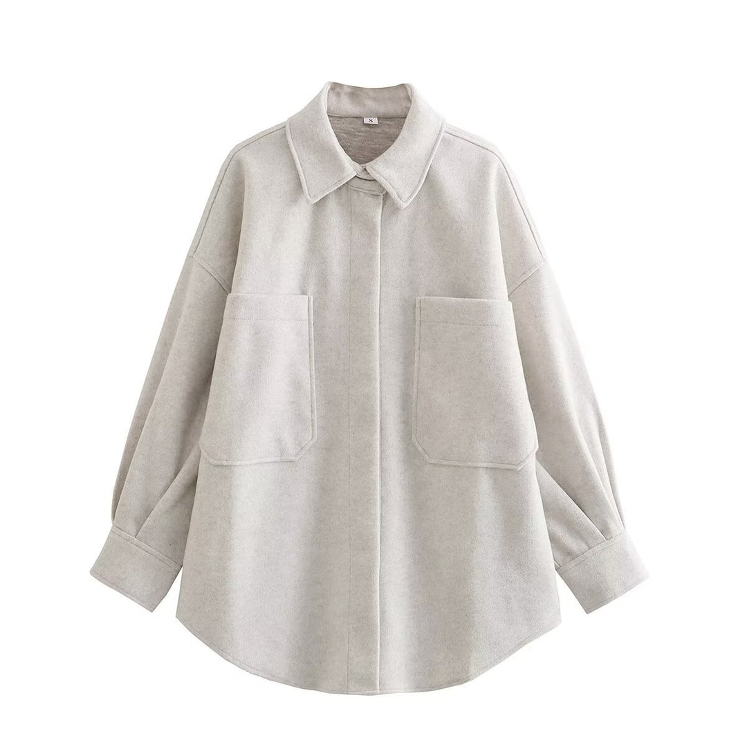 Damen Oversized Hemdjacke aus hochwertigem Wollmix mit praktischen Taschen Drune