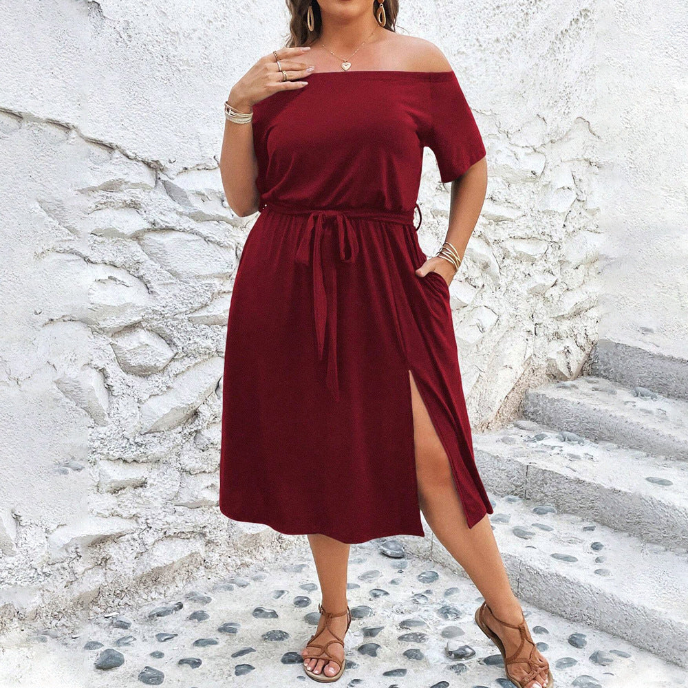 Damen Off-Shoulder Maxikleid mit eleganter Drapierung und seitlichem Schlitz Drune