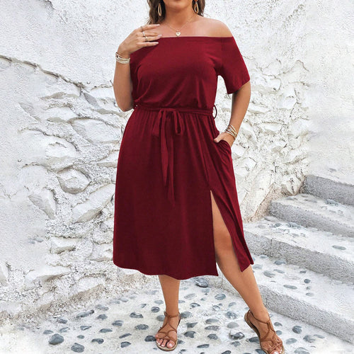 Damen Off-Shoulder Maxikleid mit eleganter Drapierung und seitlichem Schlitz Drune