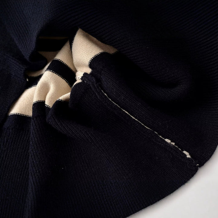 Damen Gestreifter Strickpullover mit halbem Reißverschluss und Stehkragen Drune