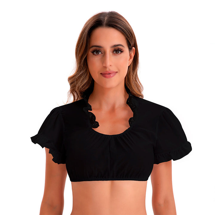 Damen nan bauchfreies Carmen Top mit geraffter Front und transparenten Puffärmeln Drune