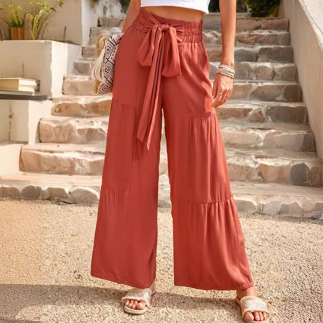 Damen weite Palazzo-Hose mit elegantem Bindegürtel und schwingendem Schnitt Drune