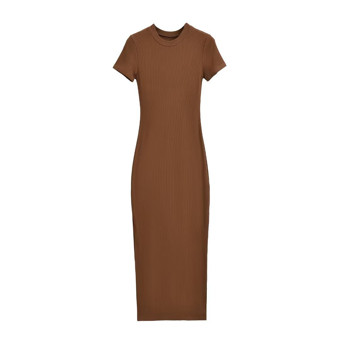 Damen figurbetontes Midikleid mit elegantem Rippenmuster und schwingendem Saum Drune