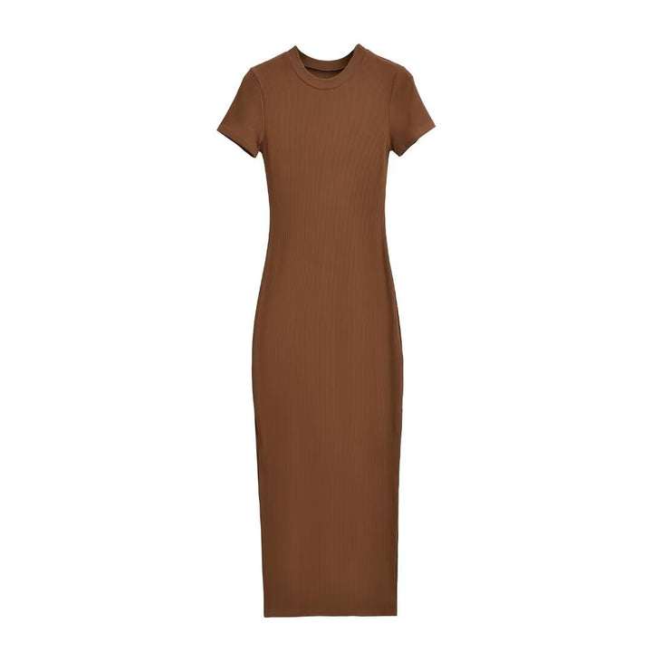 Damen figurbetontes Midikleid mit elegantem Rippenmuster und schwingendem Saum Drune