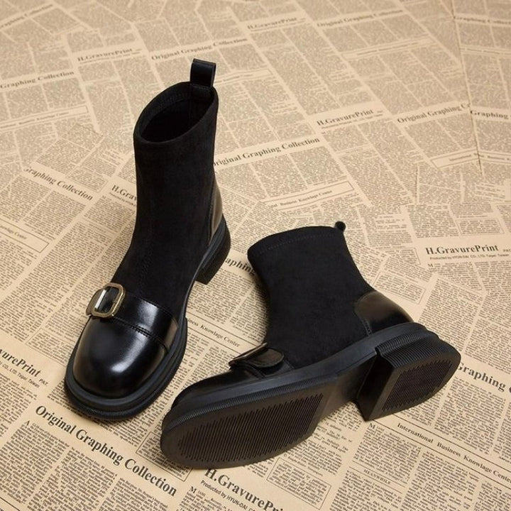 Damen Elegante Chelsea-Stiefeletten mit Blockabsatz und Schnallen-Detail Drune