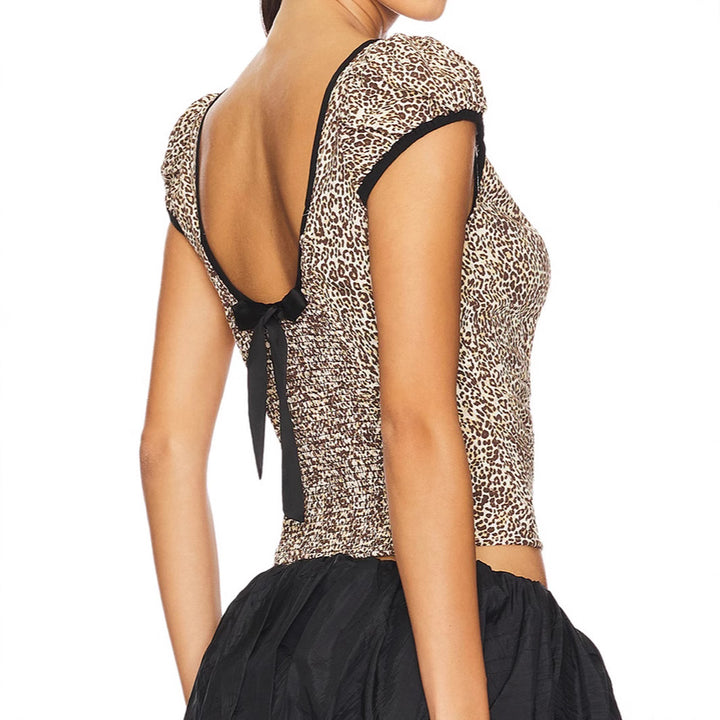 Damen Elegantes und elastisches Leopardenmuster Oberteil Drune
