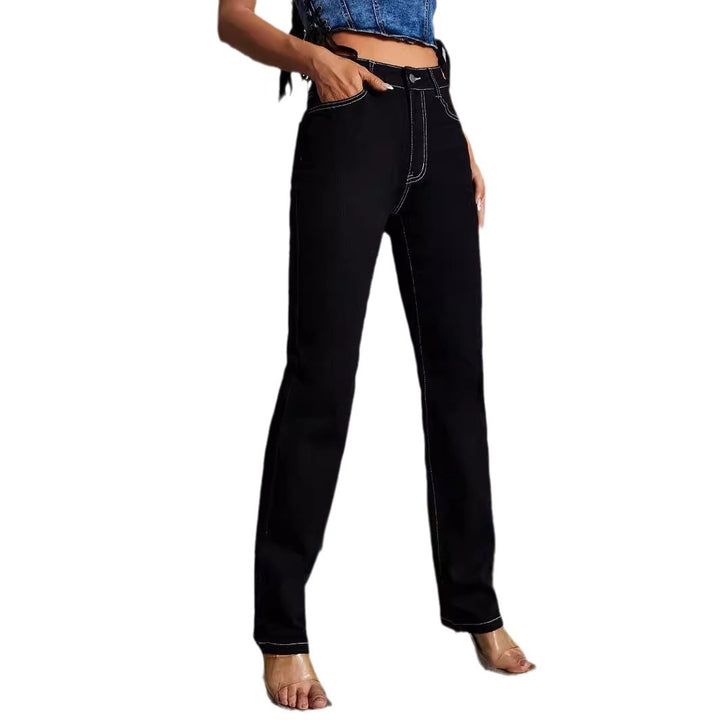 Damen High‑Waist gerade geschnittene Jeans mit Kontrastnähten Drune