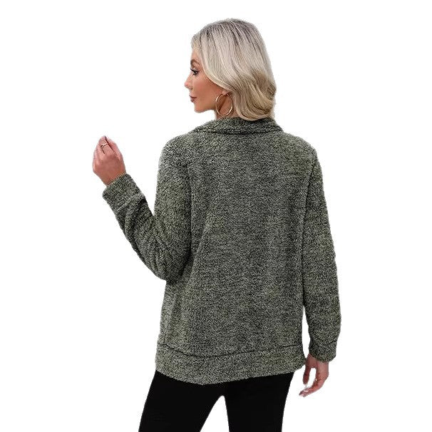 Damen nan kuschelige Teddy-Fleecejacke mit durchgehendem Reißverschluss, Stehkragen und seitlichen Eingrifftaschen Drune
