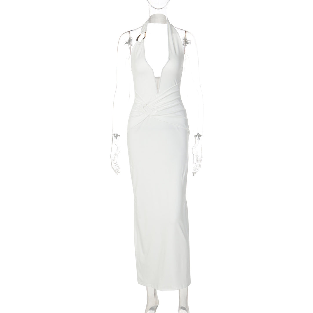 Damen Elegantes Maxikleid mit tiefem V-Ausschnitt und innovativen Drapierungen Drune
