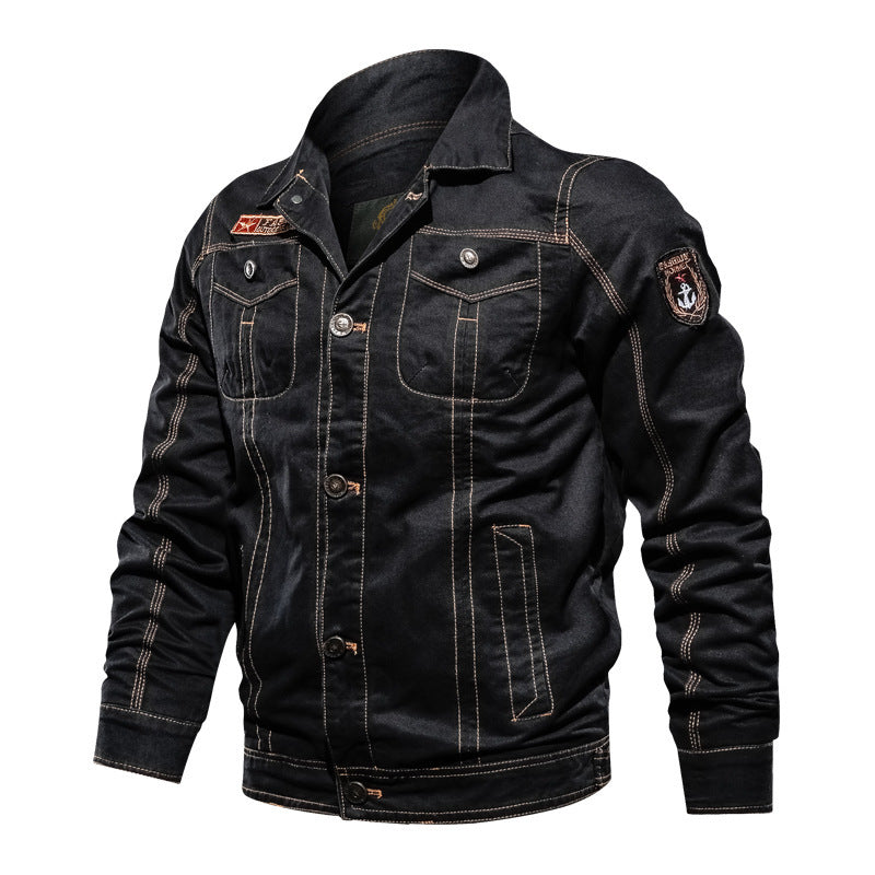 Herren Canvas Overshirt mit militärischer Optik Kontraststeppungen und Brustklappen Drune