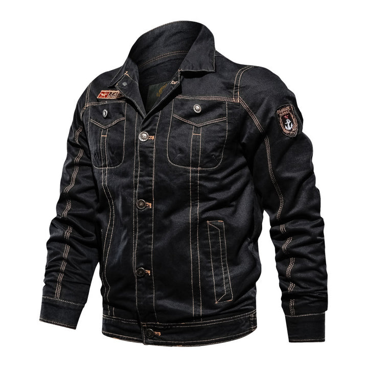 Herren Canvas Overshirt mit militärischer Optik Kontraststeppungen und Brustklappen Drune
