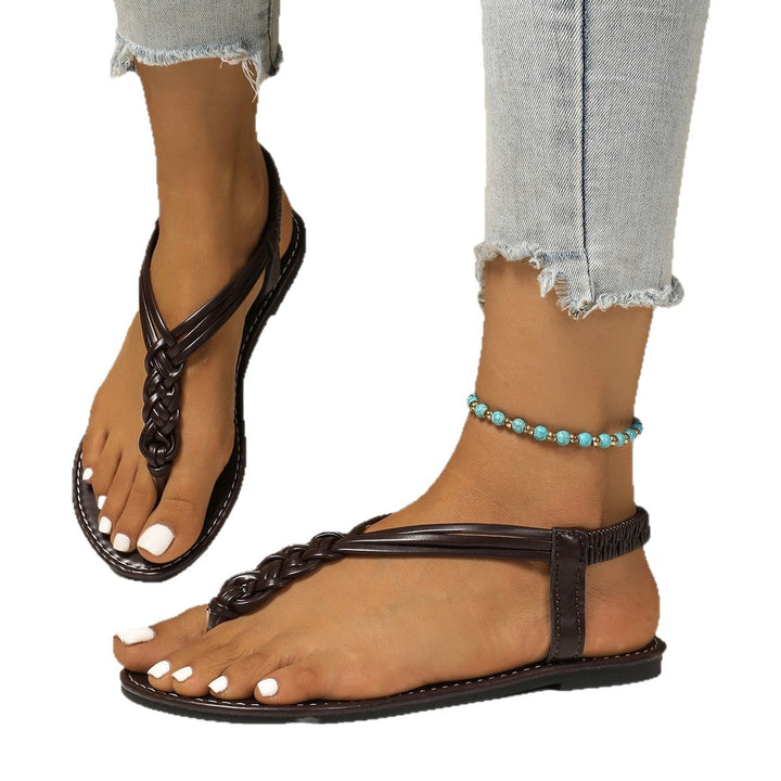 Damen Zehenstegsandalen mit geflochtenem Riemendesign und rutschfester Sohle Drune