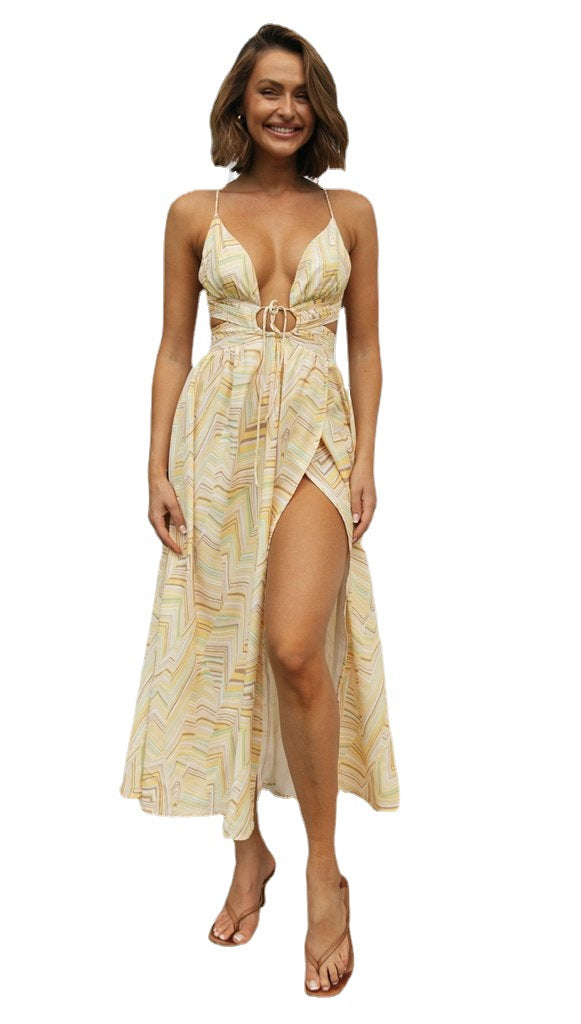 Damen Maxi-Kleid mit raffiniertem Knotendetail und hohem Schlitz Drune