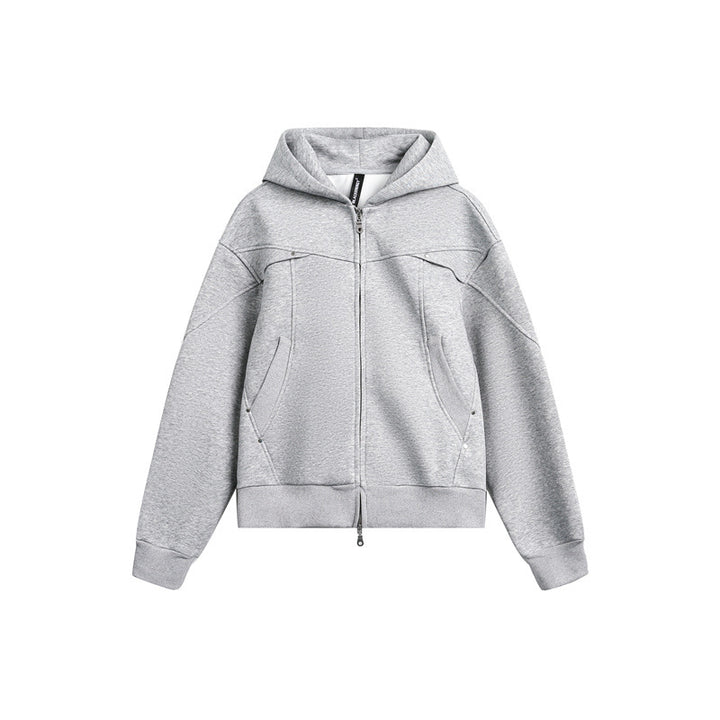 Unisex Oversize Kapuzen-Sweatjacke mit Zwei-Wege-Reißverschluss Drune