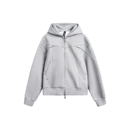 Unisex Oversize Kapuzen-Sweatjacke mit Zwei-Wege-Reißverschluss Drune