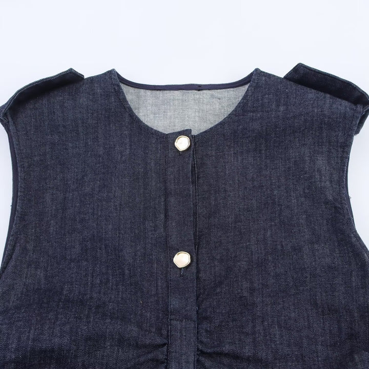 Damen Jeanskleid mit Wickelgürtel und eleganten Druckknöpfen Drune