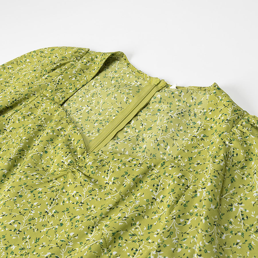 Damen Midikleid mit Herzausschnitt, gerafften Ballonärmeln und A‑Linien‑Silhouette Drune
