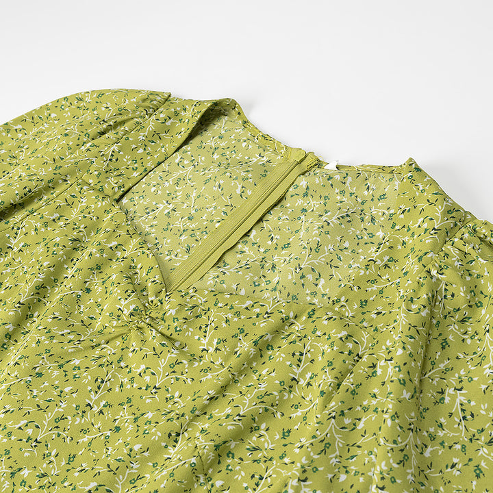 Damen Midikleid mit Herzausschnitt, gerafften Ballonärmeln und A‑Linien‑Silhouette Drune