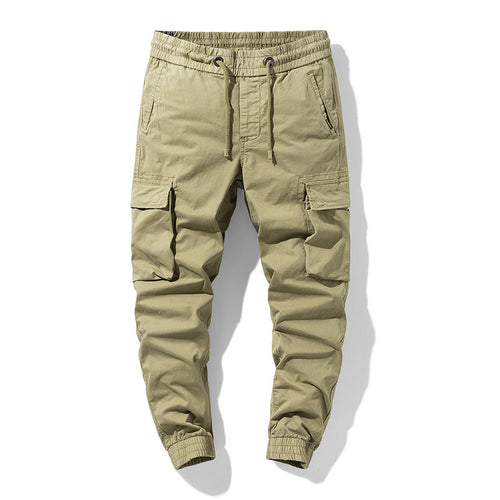 Herren Stretch-Canvas Cargo-Jogger mit elastischem Bund, Multifach-Taschen und Kordelzug Drune