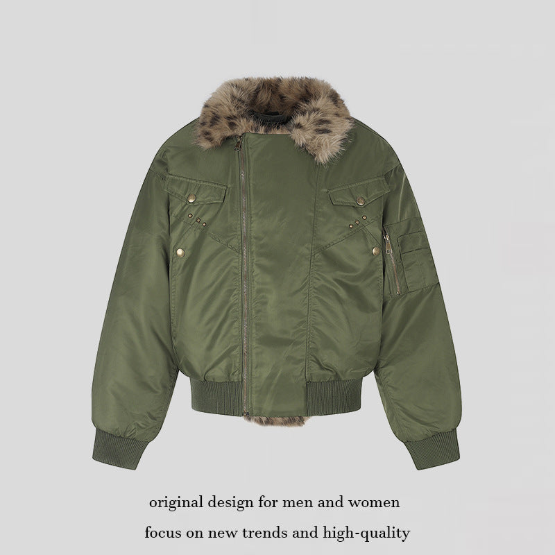 Damen wattierte Bomberjacke mit Kunstpelzkragen und Utility‑Details Drune