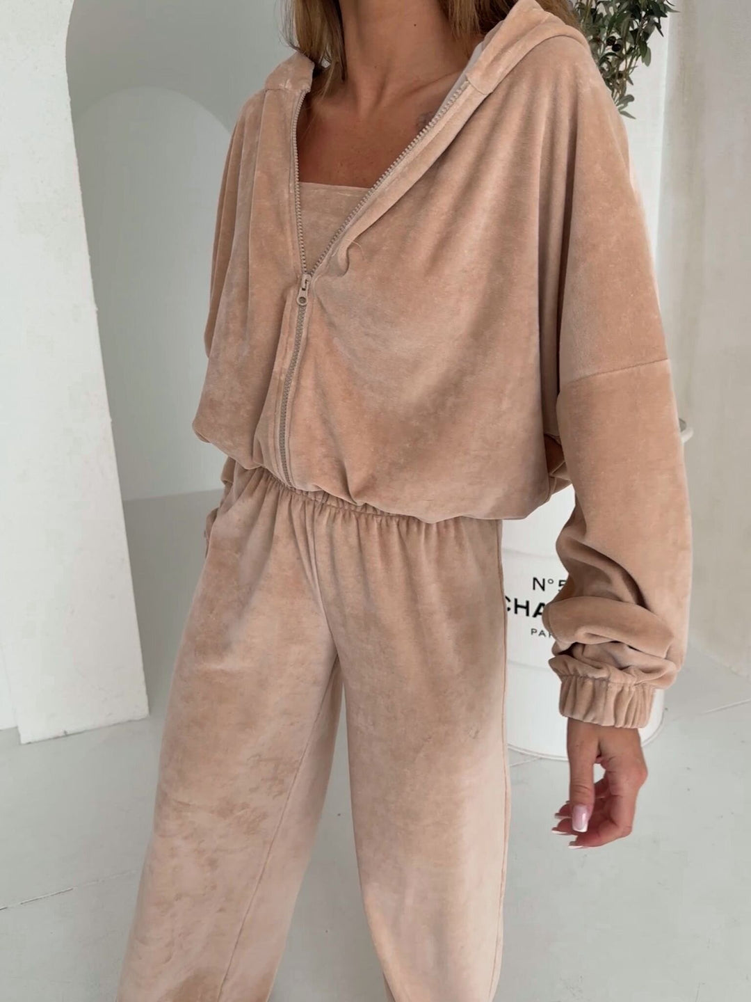 Damen Elegantes Fleece-Loungewear-Set mit weitem Oberteil und bequemen Hosen Drune